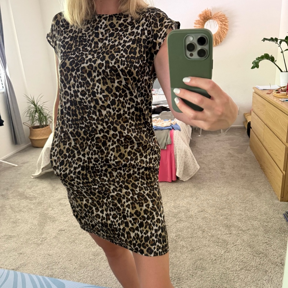 Mango Black and Tan Ruched Ruffled Mini Dress